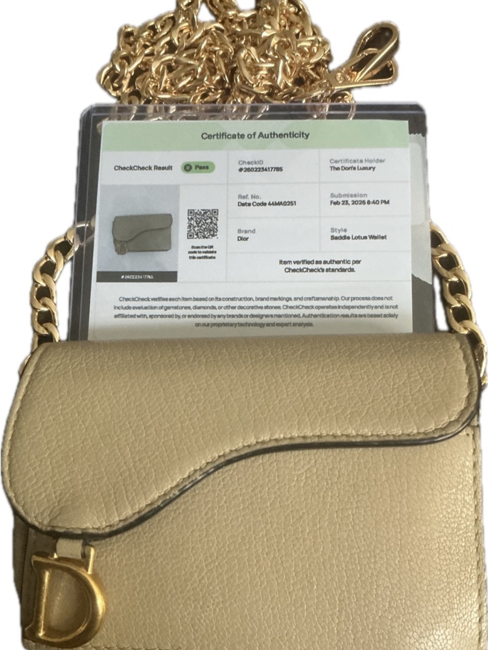 Dior Saddle Lotus Wallet Crossbody in Beige with Gold Chain
